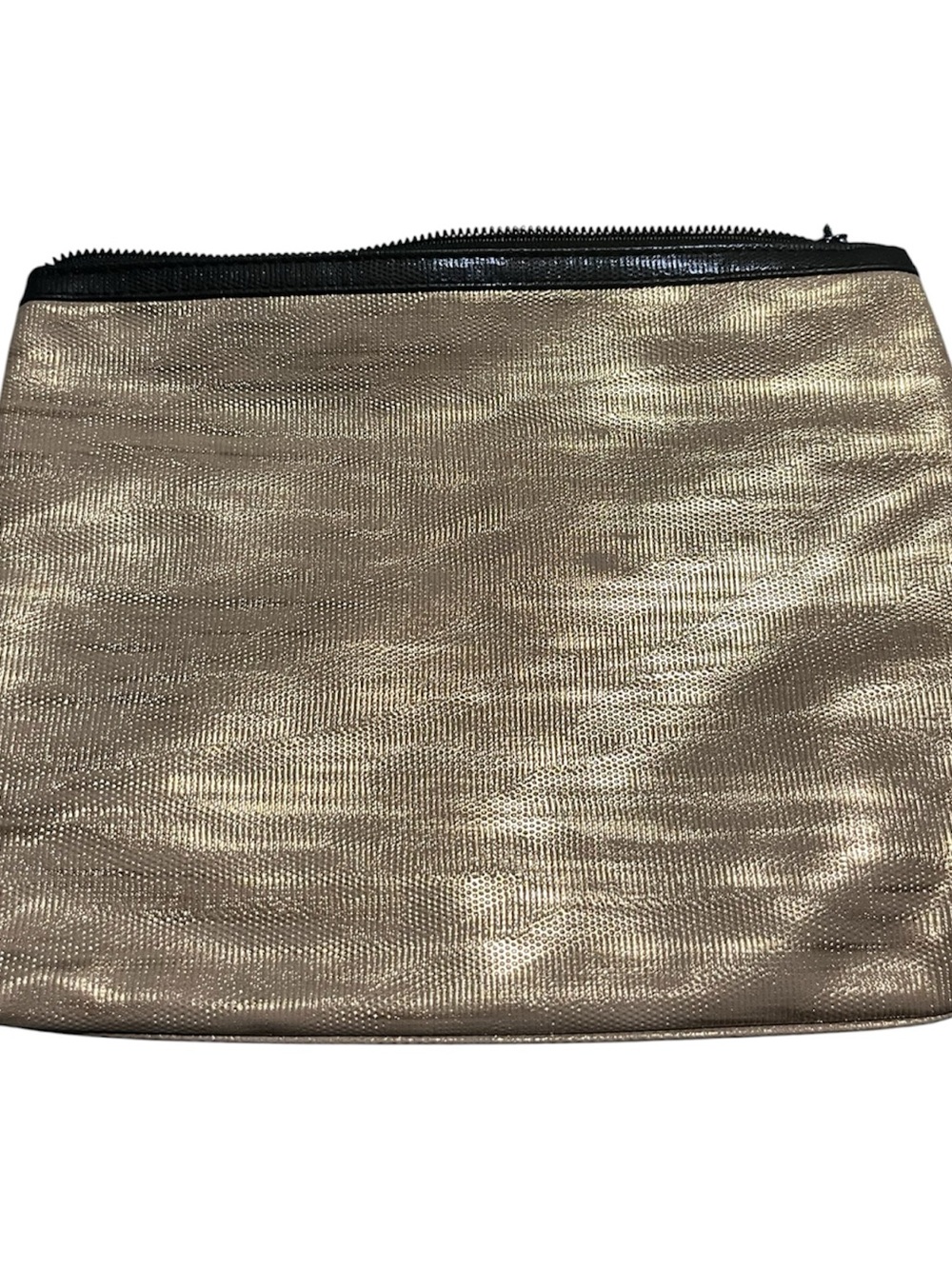 Metallic Gold Cosmetic Pouch with Blue Zip